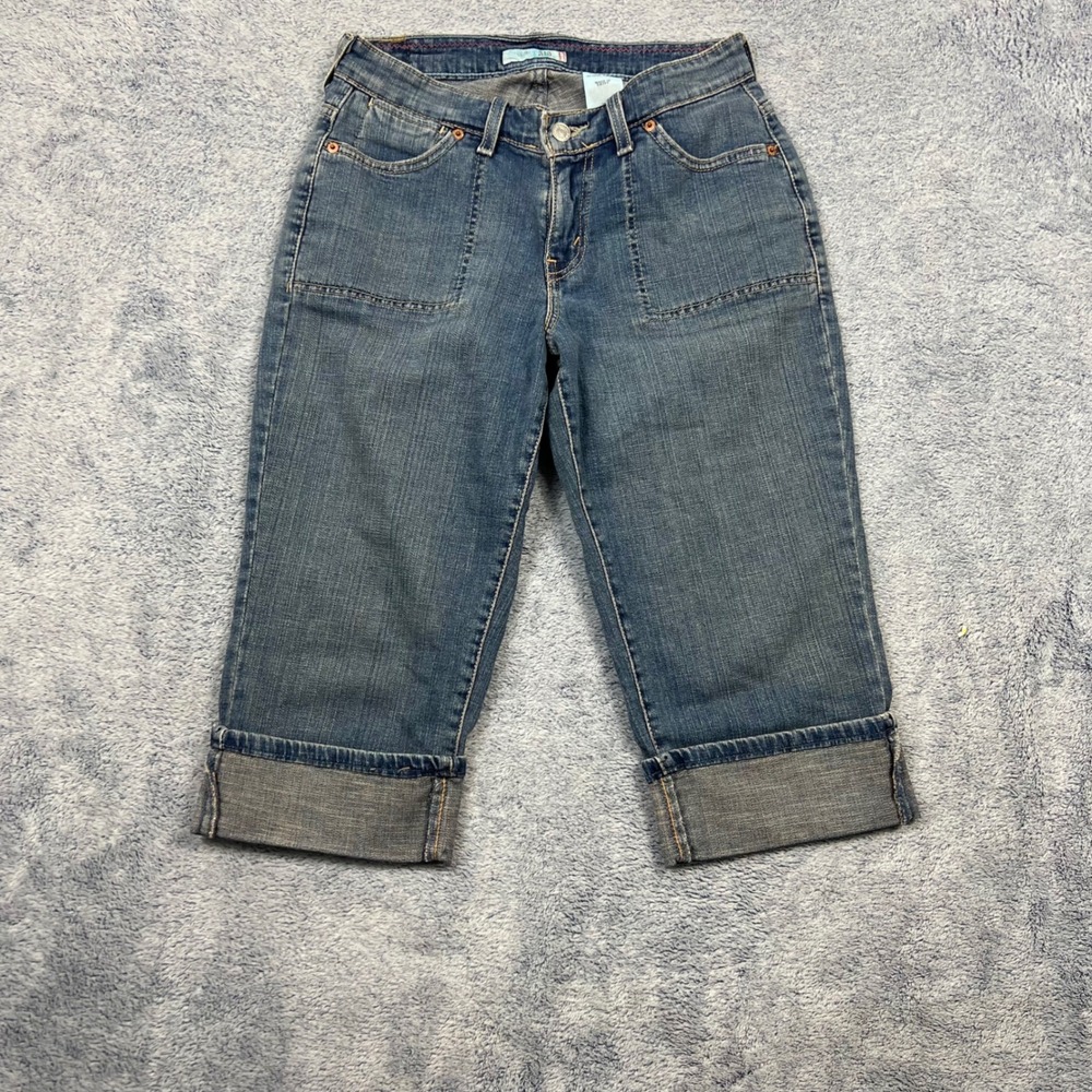 Levi's Womens 4 Blue Denim Capri Cropped Jeans Cuffed Stretch 515 Y2K